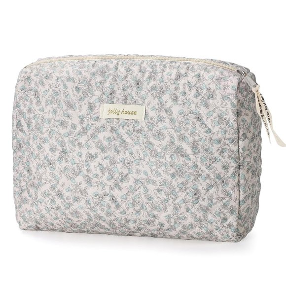 Women Kawaii Floral Cosmetic Large Travel Toiletry Cosmetic Pouch Creamy Green - Picture 1 of 7